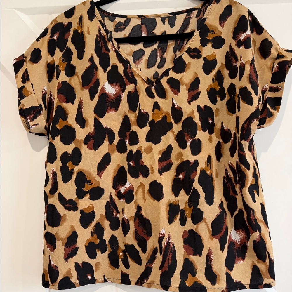 SHEIN Leopard Print V-Neck Blouse